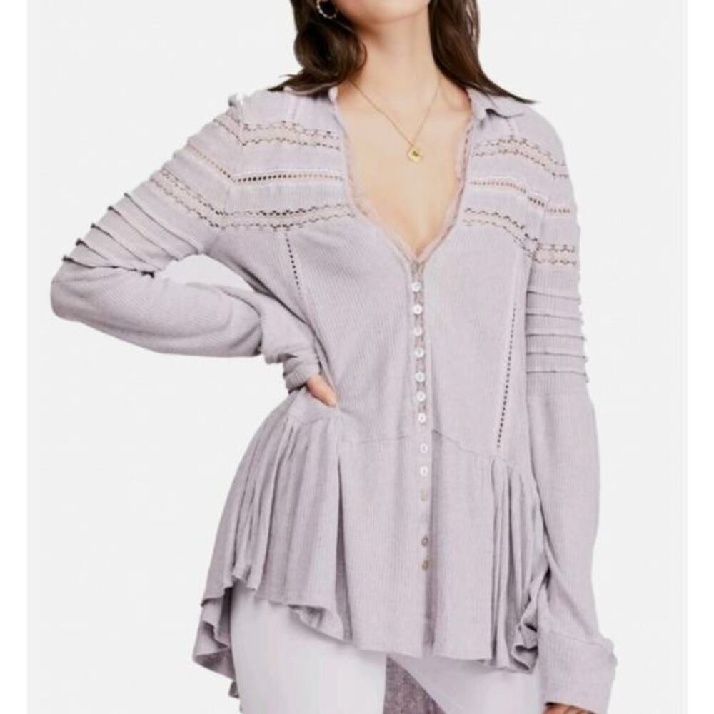 Free People Set to Stun‎ Tunic Top Lilac Boho Size Small Soft Flowy